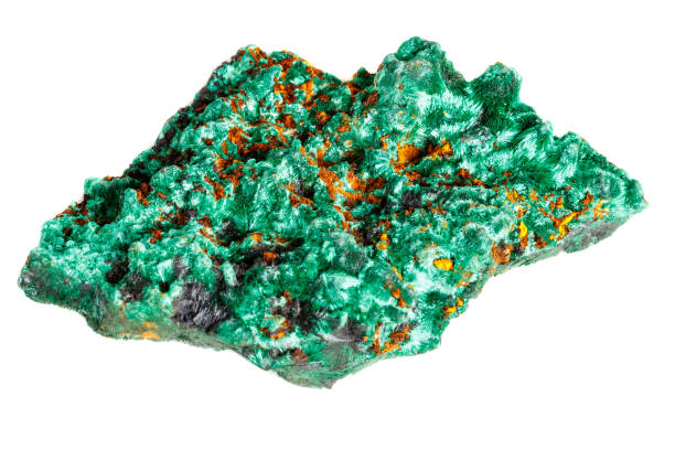 istock Macro mineral stone plisoviy, plush, satin malachite on a white background 1067788024