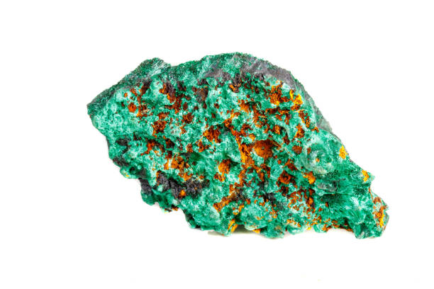 istock Macro mineral stone plisoviy, plush, satin malachite on a white background 1067788128