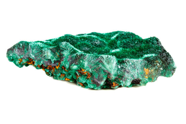 istock Macro mineral stone plisoviy, plush, satin malachite on a white background 1067788276