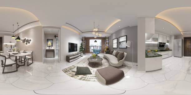 istock 360 Degrees Modern Living and Dining Room. 3D Render. 1067789964