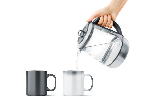 Blank black and white magic mug with hot teapot mockup