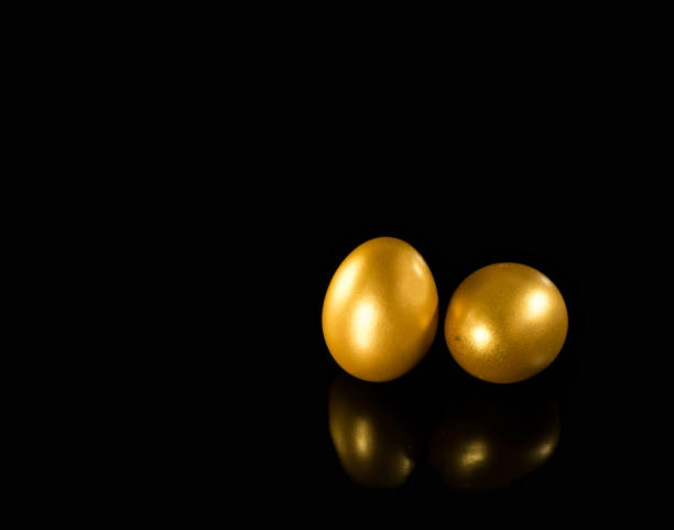 golden eggs with copy space on black background. - wealth eggs animal egg easter egg imagens e fotografias de stock