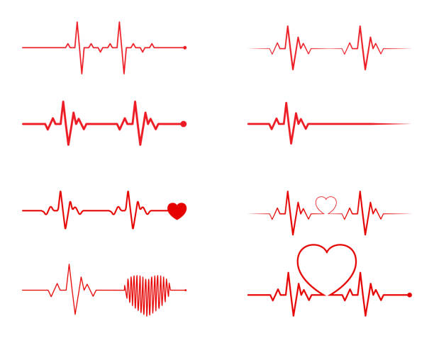 ilustraciones, imágenes clip art, dibujos animados e iconos de stock de fije de ritmo cardíaco, electrocardiograma, ecg - ekg señal, heart beat concepto de pulso diseño aislado sobre fondo blanco - ejercicio cardiovascular