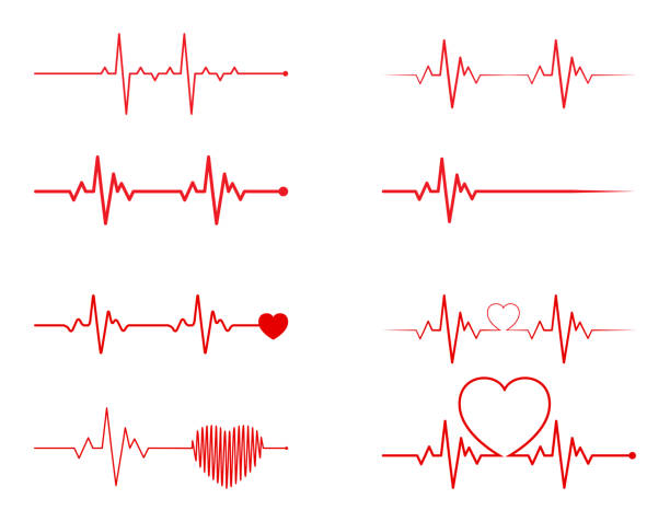 ilustrações, clipart, desenhos animados e ícones de conjunto de ritmo cardíaco, eletrocardiograma, ecg - sinal de ekg, conceito de linha de pulso heart beat design isolado no fundo branco - heartbeat