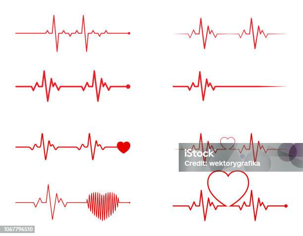 Heart Rhythm Set Electrocardiogram Ecg Ekg Signal Heart Beat Pulse Line Concept Design Isolated On White Background Stock Illustration - Download Image Now