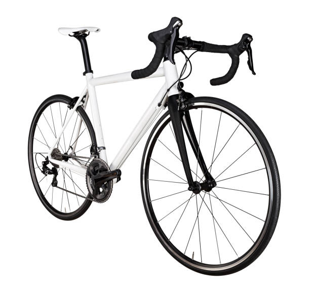 white black racing sport road bike bicycle isolated background stock photo