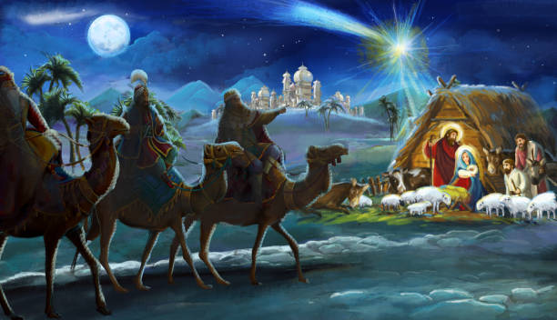 istock religious illustration three kings - and holy family - traditional scene 1067806316