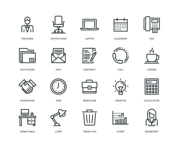 Office and Workplace Icons - Line Series Office and Workplace Icons - Line Series desk symbols stock illustrations