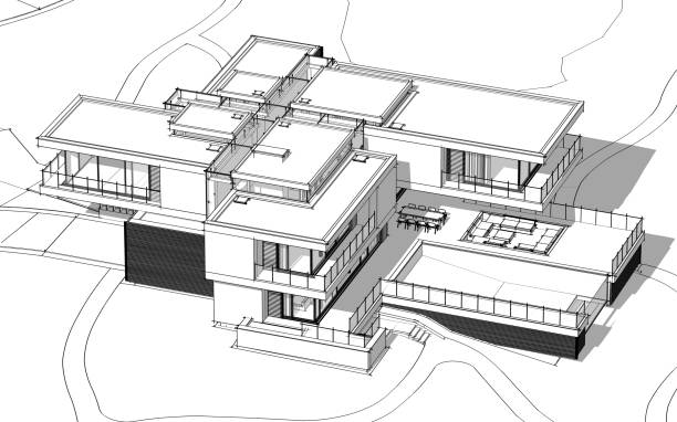 istock 3d rendering sketch of modern cozy house black line sketch. 1067813254