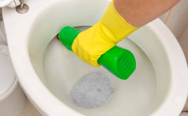 istock Toilet bowl being disinfected 1067813366