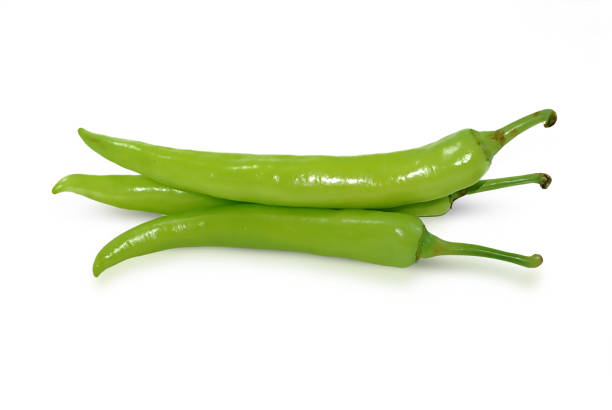 istock Green chili pepper isolated on white background 1067813748