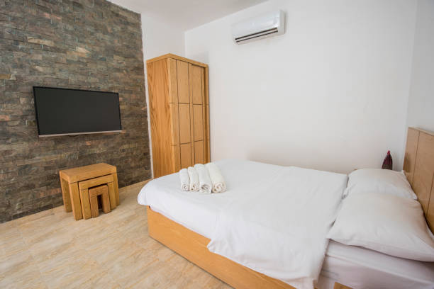 istock Interior design of bedroom in house 1067821222