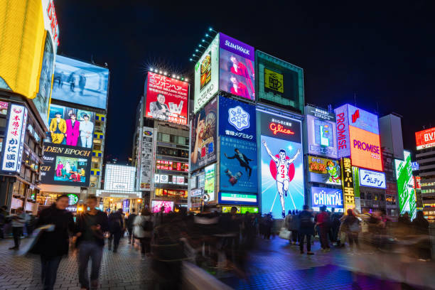 Crowded Dotonbori Canal Osaka at Night, Japan