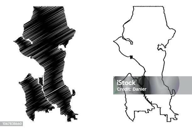 Seattle City Map Vector Stock Illustration - Download Image Now - Abstract, American Culture, Black And White