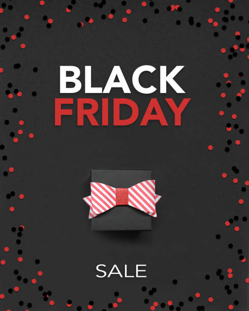 istock Gift Box with bow on black background and Black Friday Text 1067840058