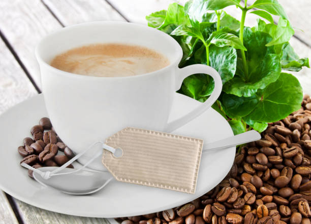 istock Coffee,  label and coffee plant 1067840128