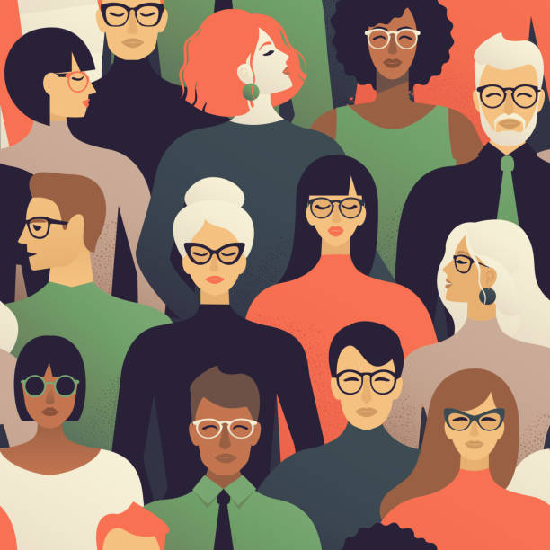 Seamless pattern of many different people profile heads Vector background. Seamless pattern of many different people profile heads Vector background. crowd of people patterns stock illustrations
