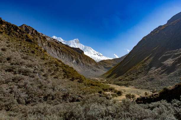 A valley in the Andes Mountains of the Huascaran National Park, in the Ancash region of Peru.