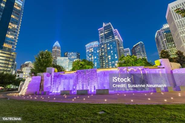 Romare Bearden Park In Charlotte Nc At Dusk Stock Photo - Download Image Now - Charlotte - North Carolina, North Carolina - US State, USA