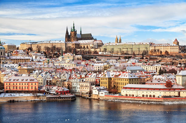 istock View of Prague at winter over Vltava river 1067857312