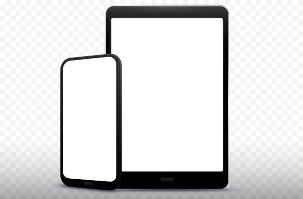 ilustrações, clipart, desenhos animados e ícones de telefone celular e computador tablet ilustração em vetor com fundo transparente - prancheta