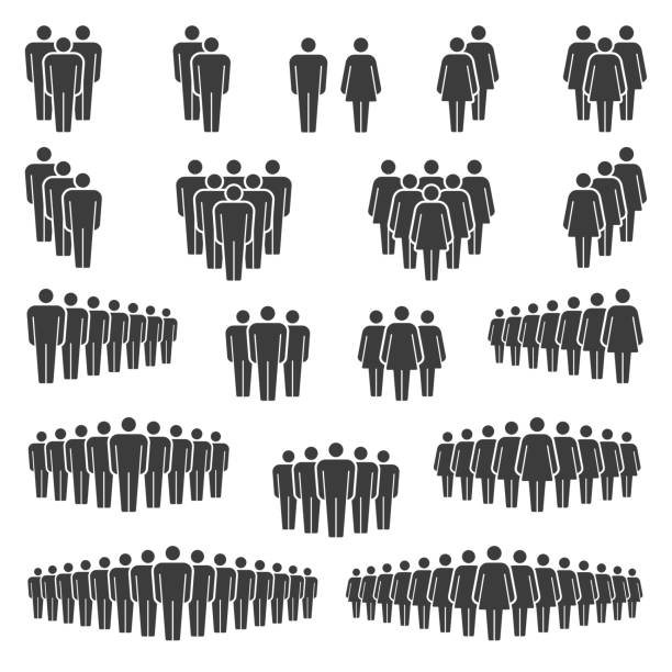 Men and Women icons group Compositions of groups of men and women classic vector icon signs crowd of people icons stock illustrations
