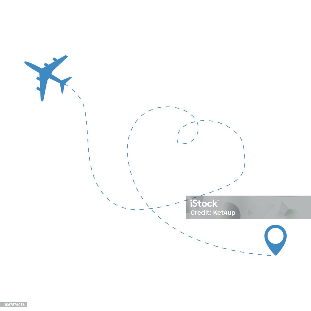 Airline Line Vector Vector Airplane With Route Line Stock Illustration - Download Image Now ...