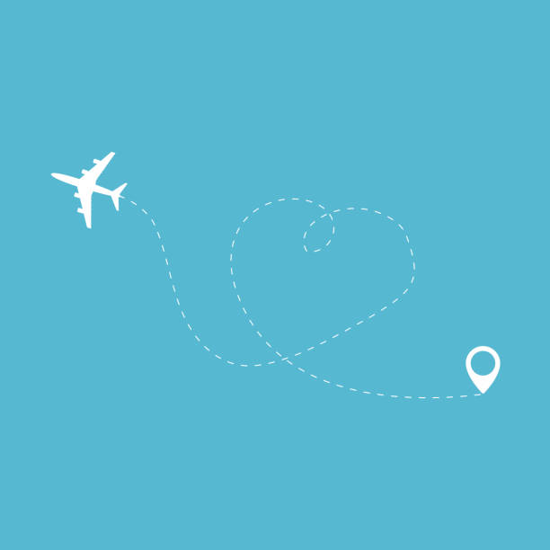 istock Airplane travel concept. Plane with start point and route line. 1067877308