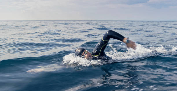 istock Open water swimmer swimming in sea 1067877430