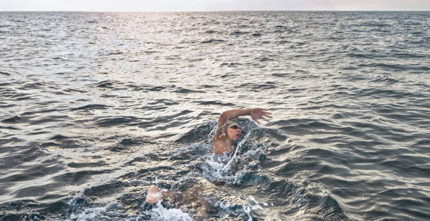 istock Female swimmer swimming forward crawl in sea 1067877466