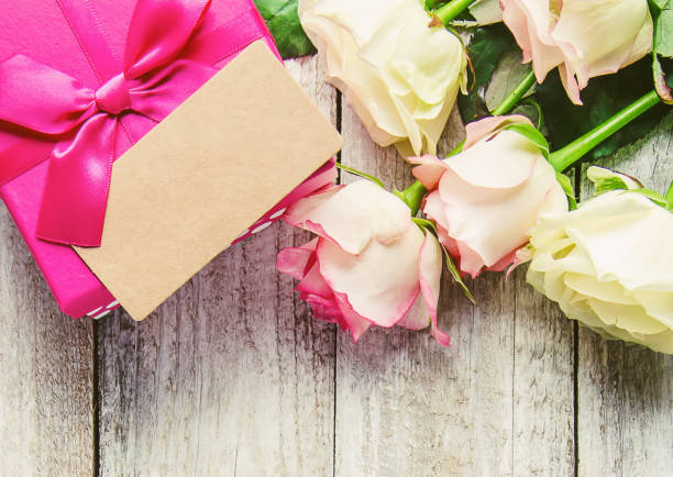 istock gift and flowers. selective focus. holideys and events. 1067880086