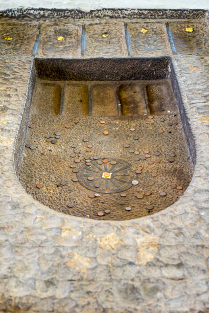 istock Buddha footprint in the public temple 1067882478