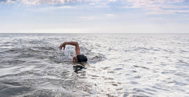 istock Female swimmer swimming forward crawl in sea 1067882700