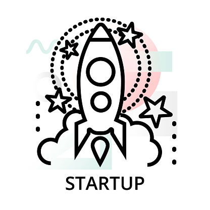 Startup icon on abstract background from startup set, modern editable line vector illustration, for graphic and web design