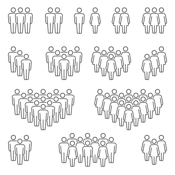 Men and Women icons group Compositions of groups of men and women classic vector icon signs group of people stock illustrations