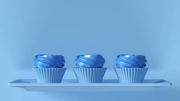 3 Blue Luxury Rosette Muffin Cakes 3d illustration 3d render