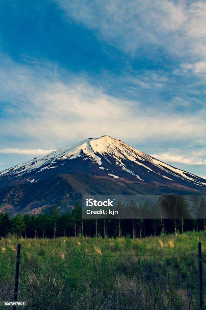 Mt.Fuji in the summer. summer. blue sky. Japan. Mount Fuji. A mountain that is a symbol of Japan. It is a world cultural heritage. Shooting from places that have not been taken so much. Beauty Stock Photo