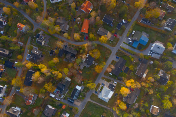istock Top view, flying over villa area 1067904450