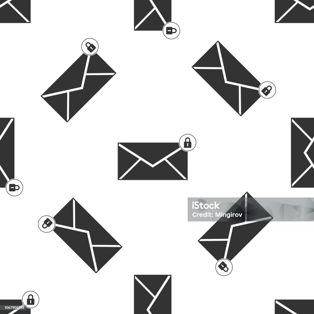 E-Mail-Nachricht sperren Passwort Symbol nahtlose Muster auf weißem Hintergrund. Umschlag mit Vorhängeschloss Zeichen. Privatpost und Sicherheit, Sicherung, Schutz, Privatsphäre Symbol. Flaches Design. Vektor-Illustration - Lizenzfrei Abschicken Vektorgrafik