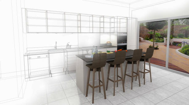 Bespoke Kitchen Design Drawing and Brushed In Photo Combination.