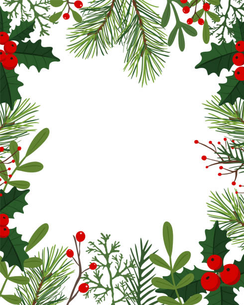 휴일 배경-그림 - christmas frame holly leaf stock illustrations