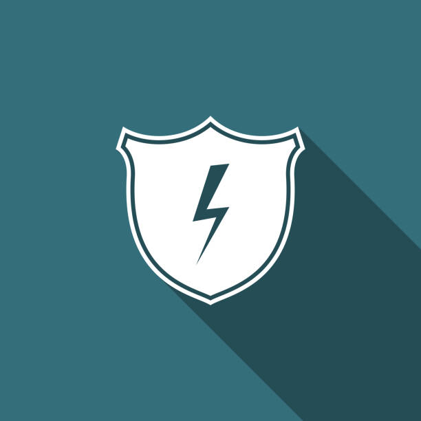 ilustrações de stock, clip art, desenhos animados e ícones de secure shield with lightning icon isolated with long shadow. flat design. vector illustration - honor guard flash