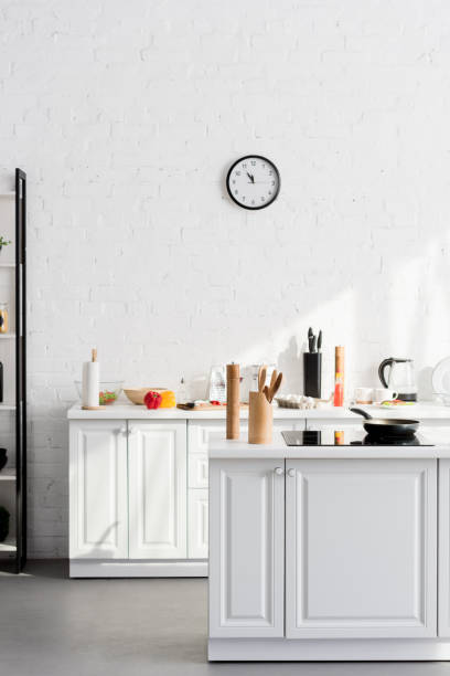 istock kitchen minimalistic interior with cooking supplies and devices 1067912598