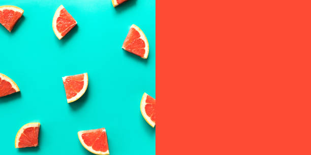 Top view of colorful orange fruit on pastel background.concepts ideas of fruit,vegetable.healthy eating