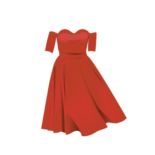 Shoulderless red dress vector illustration. Retro red dress isolated on white background. red clothing stock illustrations