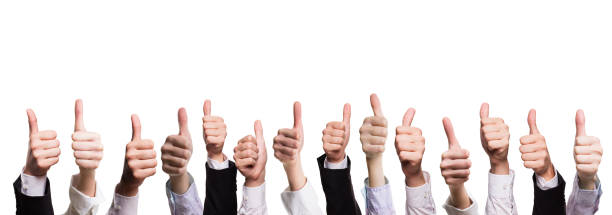 many thumbs up isolated on white - thumbs up business occupation competition imagens e fotografias de stock