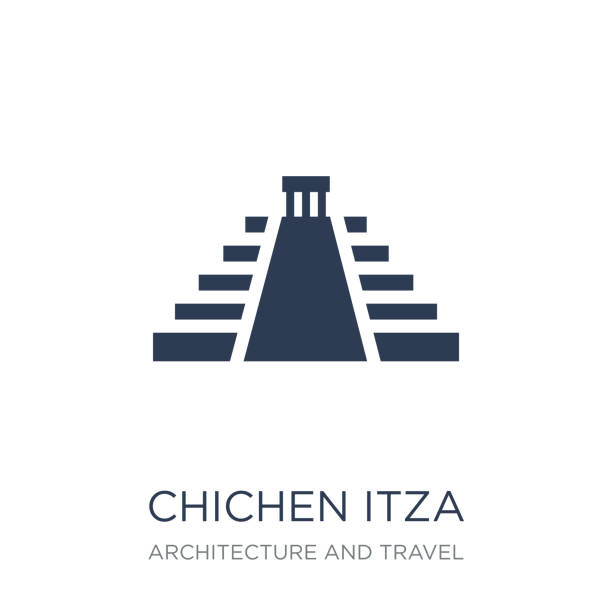 ilustrações, clipart, desenhos animados e ícones de ícone de chichen itza. ícone de chichen itza na moda vector plana no fundo branco da coleção arquitetura e viagens - maya