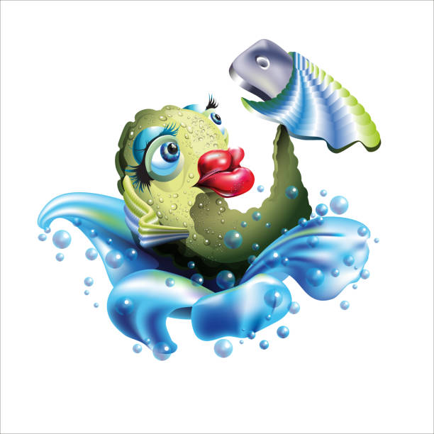 Self Fish Holding a Smart phone Self Fish Holding a Smart phone. Big red lips. Illustration  isolated on white background. fish with big lips stock illustrations