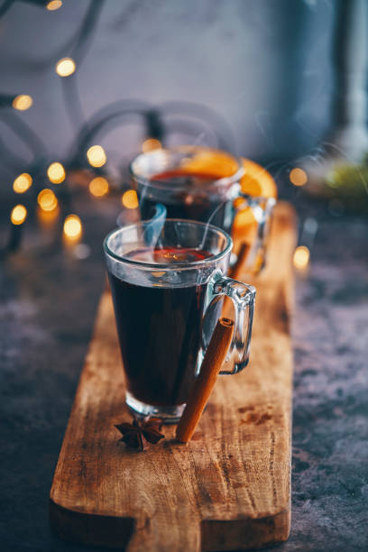Mulled Wine with Orange, Cinnamon, Star Anise and Spices for Christmas