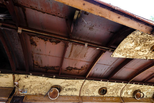 istock Old rusty wagon of destroyed tram outdoors 1067940440
